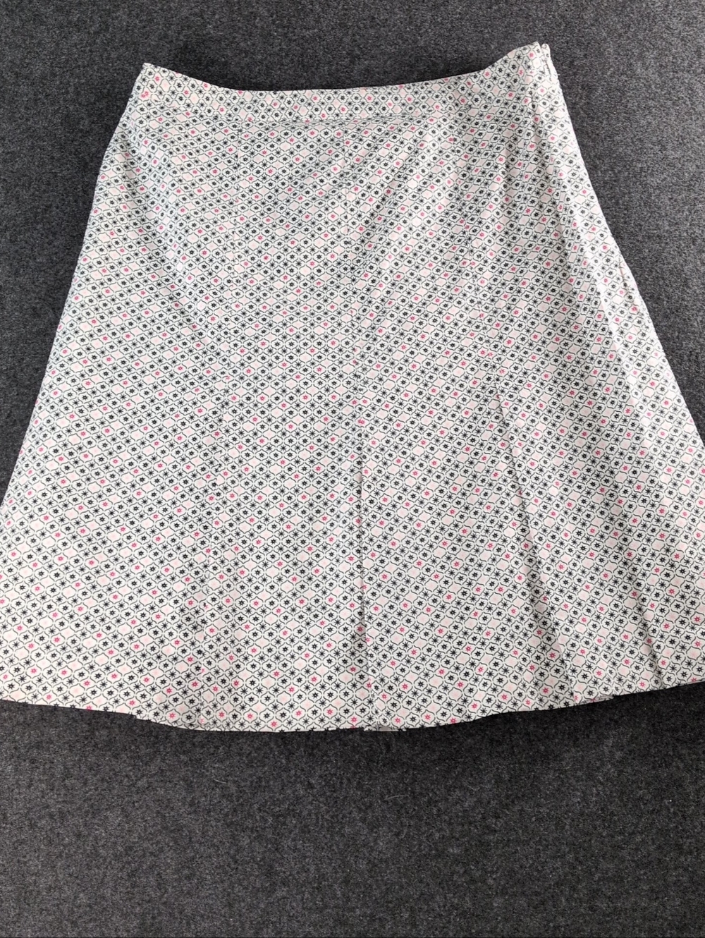 White Geometric Print A-Line Skirt